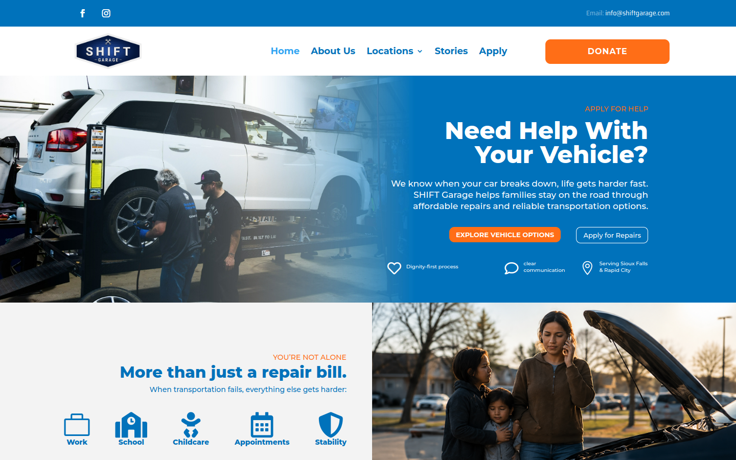 The shiftgarage.org homepage on desktop